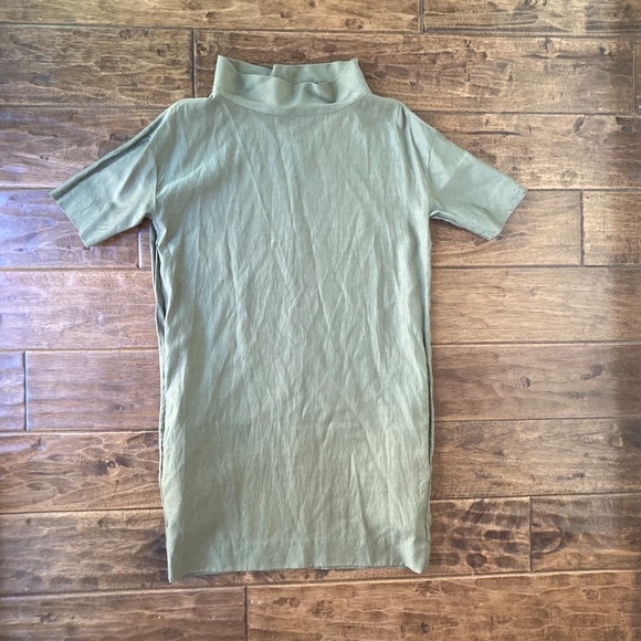 COS Wide Stand Up Collar Dress sz 4 Olive Green Lagenlook Minimalist Modern - Picture 2 of 10